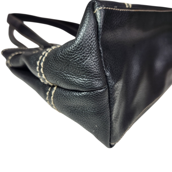 Tignanello Black Pebbled Leather Shoulder Bag Hobo Satchel White Contrast Stitch - Picture 12 of 16